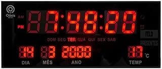 Relógio de Parede Digital LED Grande 31cm com Termômetro e Calendário – Display Vermelho, Hora Data Dia da Semana, 4 Alarmes, Bivolt para Loja Escritório Academia