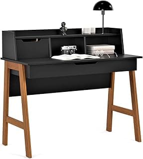 Escrivaninha Parma II Escritorio 1 Gaveta Pés Madeira Maciça (Preto)