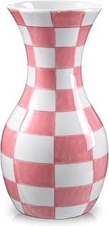 Vaso de cerâmica rosa e branco com padrão xadrez de 28 cm