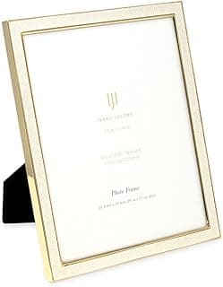 Moldura de couro branco 20 x 25 cm com borda shagreen e metal dourado da marca Isaac Jacobs