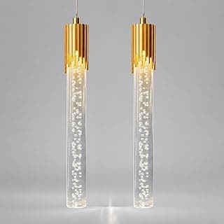 Kit 2x Pendente Cilindro Acrílico Detalhado Dourado 7W Cor Ajustável