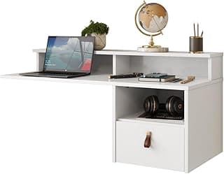 Escrivaninha Suspensa Parede 80cm com Gaveta Nichos Prateleira Home Office MEGA CHICÓ Branco