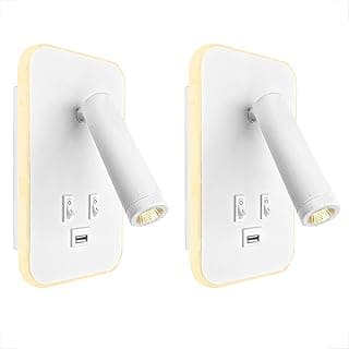 Arandelas de cabeceira LED com foco móvel e USB, cor branca e detalhes amarelos