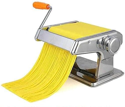 Máquina de massas caseira profissional em aço inoxidável com rolo de macarrão amarelo