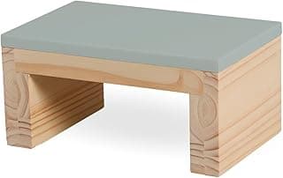 Banquinho infantil de madeira com assento cinza para quarto e banheiro