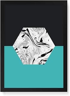 Quadro decorativo escandinavo losango preto e branco com fundo azul turquesa