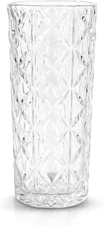Vaso de vidro transparente lapidado com padrão geométrico de diamantes
