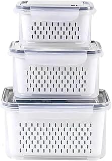 Kit 3 Potes Organizadores Herméticos para Geladeira com Cesto Escorredor Removível