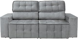Sofá retrátil reclinável Falconi 4 lugares veludo plush cinza 219cm