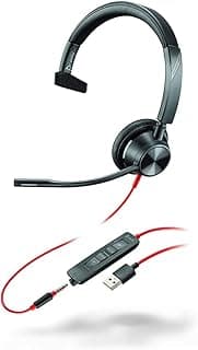 Fone de ouvido mono Plantronics Blackwire 3315 com microfone e cabo USB-A/3,5 mm