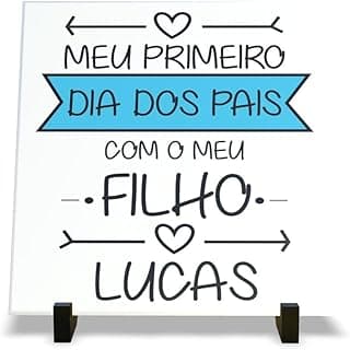 Quadro decorativo azulejo branco Dia dos Pais com texto preto e azul