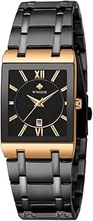 Relógio masculino WROOK com mostrador quadrado e pulseira de aço inoxidável com detalhes dourados