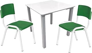 Ecom Home, Conjunto Mesa e 2 Cadeiras Infantil, Verde Escuro, 59x38x41 cm, Suporta até 40 kg, para Sala de Aula e Brinquedoteca