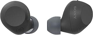 Fones de ouvido sem fio Sony WFC710N/B, pretos, em posição frontal e lateral