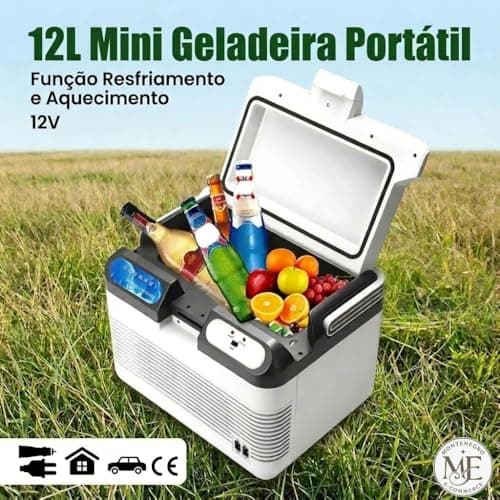 Mini Geladeira Portátil 12 Litros Frigobar para Carro Camping 12 Volts Viagens Refrigerador e Aquecedor 2 em 1