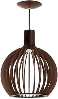 Luminária pendente de madeira marrom com cúpula orgânica