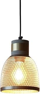 Luminária pendente estilo industrial com cúpula em malha dourada e detalhes de concreto