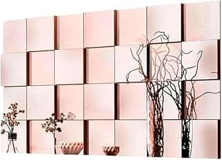 Espelho decorativo de parede rosa pálido com 28 peças, estilo quadrado, bordas douradas