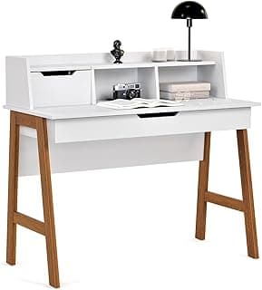 Escrivaninha Parma II Escritorio 1 Gaveta Pés Madeira Maciça (Branco)