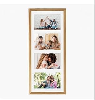 Porta-retrato para 4 fotos 10x15cm com moldura dourada e fundo branco
