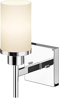 Luminária de parede cromada polida com vidro fosco branco