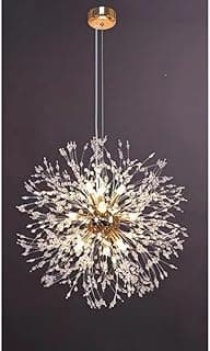 Lustre Pendente Cristal Dente de Leão Dourado - Tamanhos 45/50/55cm, Soquete G9, Ideal para Sala de Estar/Vila, Decoração de Luxo Elegante (Ouro 55cm/9 G9 Lampadas)
