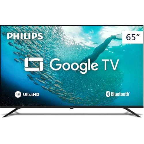 Smart TV Philips 65 polegadas 4K UHD com Google TV, Bluetooth, tela azul