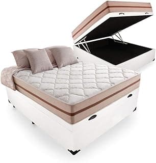 Cama box com baú viúva e colchão de molas ensacadas Anjos Classic branca com detalhes em bege e marrom