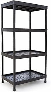 Estante Organizadora Plástica Modular 4 Prateleiras Ventiladas Preta Suporta até 120kg - Fácil Montagem, Uso Versátil, Leve e Reforçada