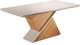 Mesa de Jantar 8 Lugares Retangular Tampo de Vidro e Mdf Noble Mel/Off White