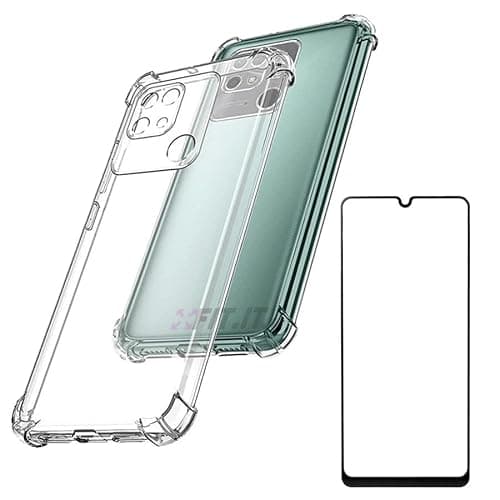 Capa transparente com proteção contra queda e películas de vidro temperado para Xiaomi Redmi 10C