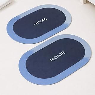 Kit 2 Tapetes Super Absorventes Azul Escuro com Texto Home