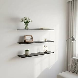 Kit 3 Prateleiras Flutuantes Preta com Fixação Invisível Parede 45x20x1,5cm MDF 15mm Decoração Minimalista Sala Escritório Dormitório