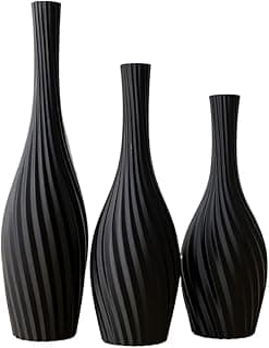 Kit 3 Vasos Decorativos Modernos 3D Pretos para Decoração