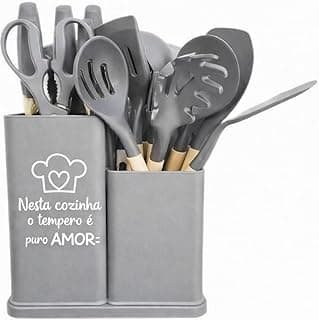 Conjunto de utensílios de cozinha premium em silicone, 19 peças, cinza