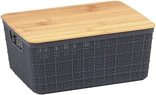 Caixa organizadora cinza com tampa de bambu, 4L, Oikos