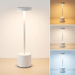 Luminária de mesa recarregável com toque, 3 cores, base cilíndrica, design metálico, para home office