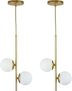 Kit 2 pendentes de lustre dourado com globos de vidro branco