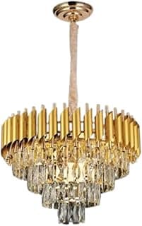 Luminária pendente dourada com cristais transparentes
