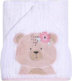 Toalha de banho Soft Papi Friends com capuz e estampa de ursinho rosa, 90cm x 75cm, branco e rosa