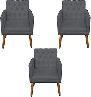 Kit 3 Poltronas Capitone Decorativa para Sala de Estar Recepção Sala de Espera estofada pés palito madeira MOBLAN Decor (Cinza)