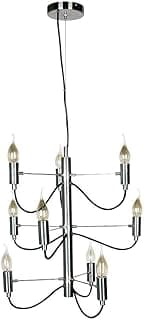 Luminária pendente metálica aço escovado com múltiplas lâmpadas, ideal para iluminação decorativa.