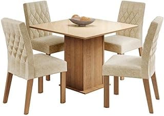 Conjunto de mesa de jantar Brenda da Madesa com tampo de vidro e cadeiras estofadas bege
