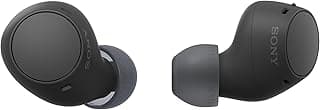 Fones de ouvido intra-auriculares Sony WF-C510, modelo preto, com botão de controle e logotipo SONY, contra fundo branco.