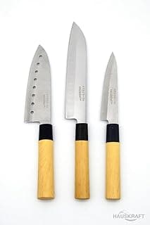 Conjunto de Facas de Cozinha Japonesas, Aço Inoxidável com Cabo de Madeira, Yanagiba Santoku Petty, 3 Peças