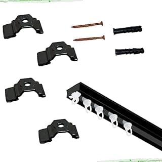 Kit cortineiro preto e branco com trilhos, suportes e acessórios