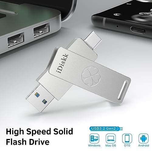 Pen Drive SSD Idiskk 1 TB prata, USB 3.2 Gen2, alta velocidade de leitura e escrita.