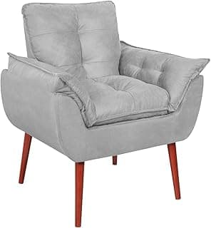 Vit Decor Poltrona de Acento Bege Conforto Retrô Design Curvo com Almofadas Soltas e Pés Palito de Madeira - Poltrona para Sala de Estar, Leitura e Quarto (Cinza Claro)