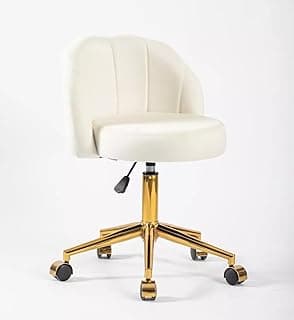 Cadeira Giratória Estofada com Base Dourada, Veludo Off-White, Altura Ajustável 45-60cm, Capacidade 100kg (Off-White)