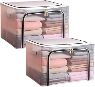 Kit 2 Caixas Organizadora Dobrável 66L em PVC Transparente com Zíper Duplo – Abertura Frontal e Superior – Para Armários e Guarda-Roupas